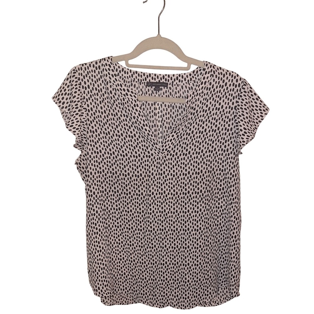 Adrianna Papell‎ Womens Black White Dot Flutter Sleeve V-Neck Blouse Size Large
